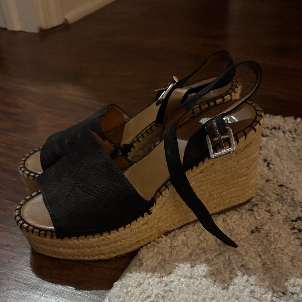 Franco Sarto Black Espadrille Platform Wedge Sandals